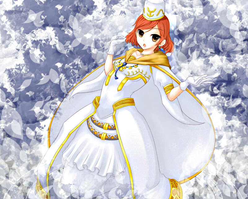 Anime Girl in White Dress — Playful, Hat