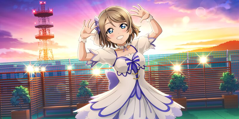 Anime Girl in White Dress — Purple, Dramatic, Sunset, Tower