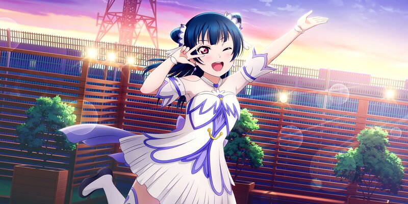 Anime Girl in White Dress — Purple, Joyful