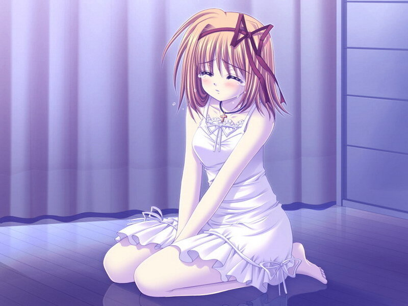 Anime Girl in White Dress — Purple, Melancholic