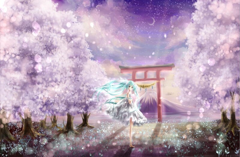 Anime Girl in White Dress — Purple, Serene