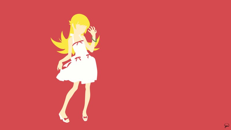 Anime Girl in White Dress — Red, Calm, Minimalist