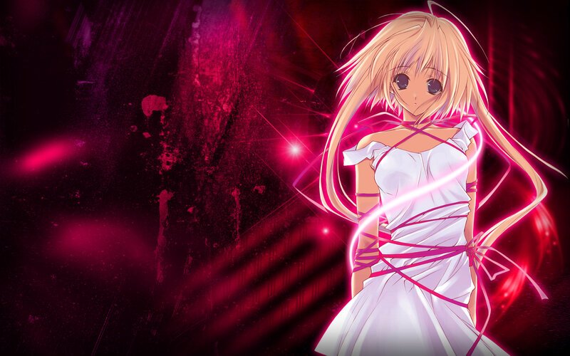 Anime Girl in White Dress — Red, Dramatic, Long Blonde Hair