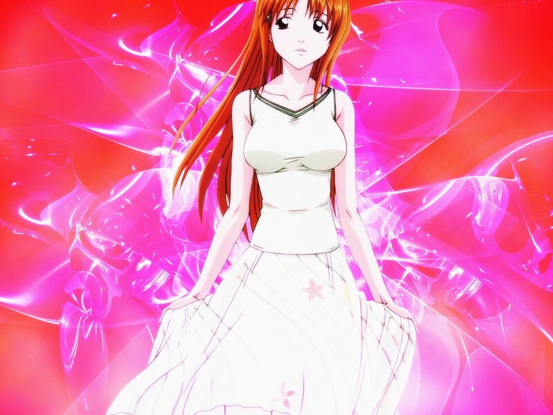 Anime Girl in White Dress — Red, Dramatic, Long Hair