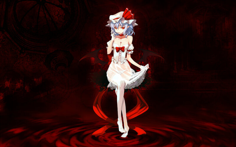 Anime Girl in White Dress — Red, Dramatic, Night, Digital Art