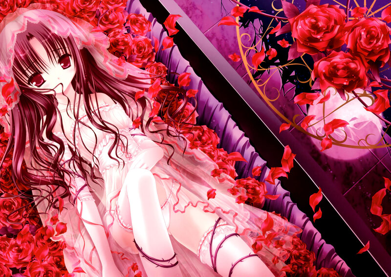 Anime Girl in White Dress — Red, Dramatic, Night