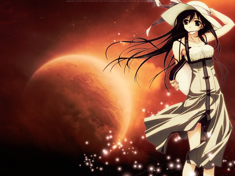 Anime Girl in White Dress — Red, Dramatic, Planet