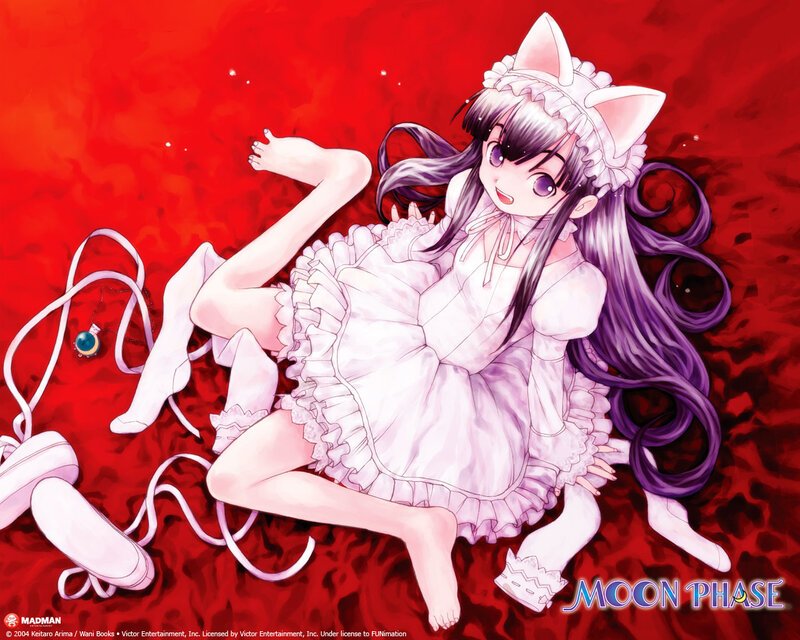 Anime Girl in White Dress — Red, Playful