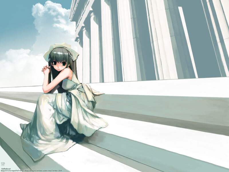 Anime Girl in White Dress — Serene, Afternoon, Digital Art, Steps