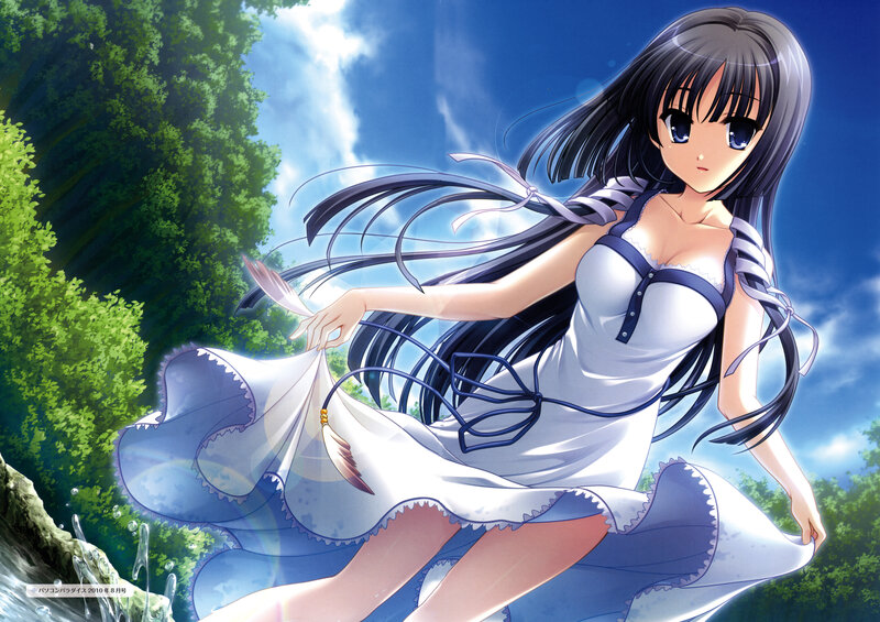 Anime Girl in White Dress — Serene, Afternoon, Forest