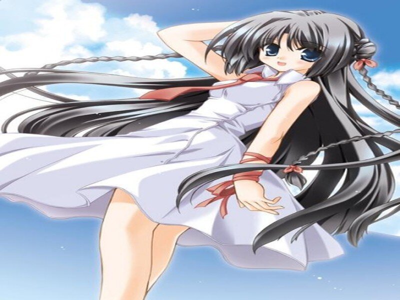 Anime Girl in White Dress — Serene, Afternoon, Long Black Hair