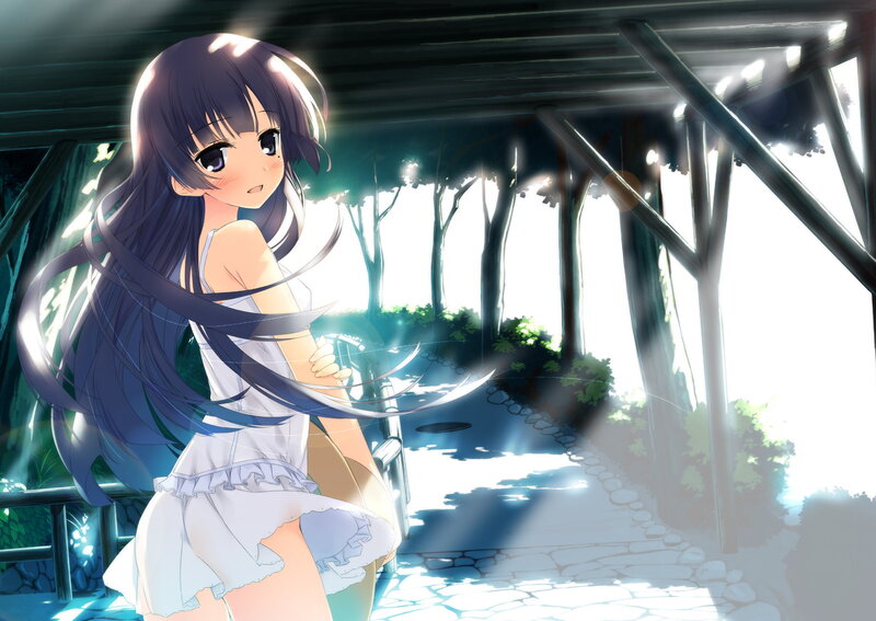 Anime Girl in White Dress — Serene, Afternoon, Long Hair