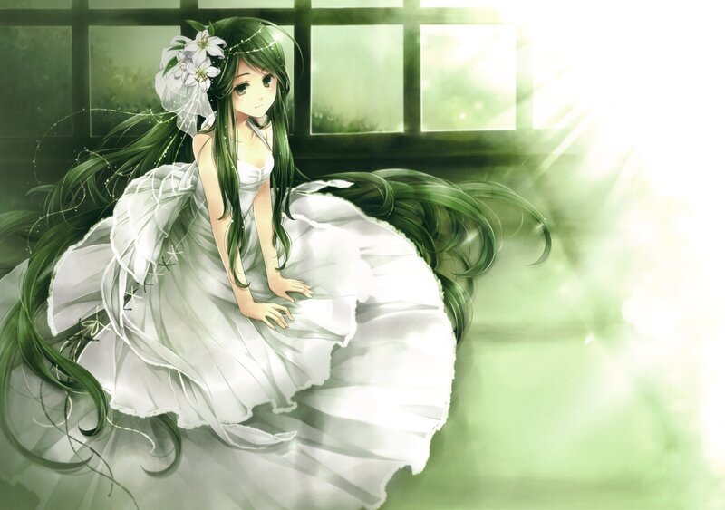 Anime Girl in White Dress — Serene, Morning, Digital Art