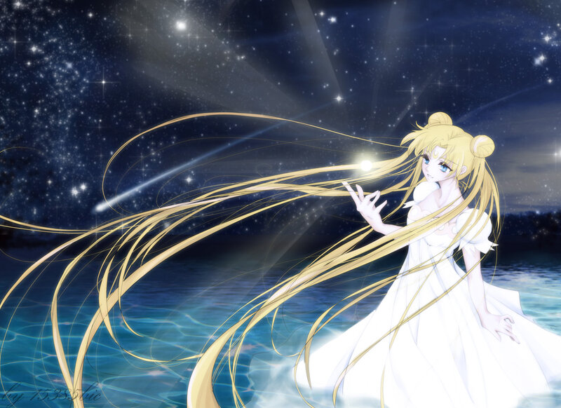 Anime Girl in White Dress — Serene, Night, Digital Art, Stars