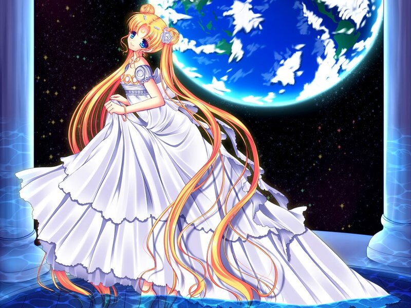 Anime Girl in White Dress — Serene, Night, Earth
