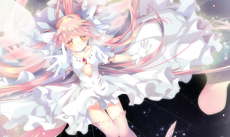Anime Girl in White Dress — Serene, Night, Long Hair