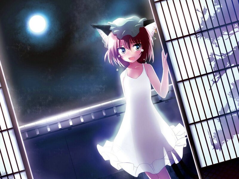 Anime Girl in White Dress — Serene, Night, Moon, Shoji Screen