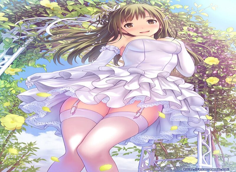 Anime Girl in White Dress — Serene, Spring, Flowers