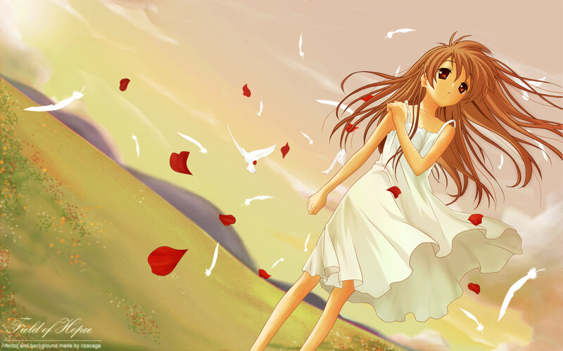 Anime Girl in White Dress — Serene, Sunset