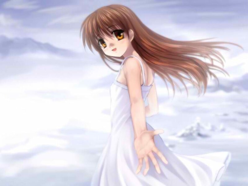 Anime Girl in White Dress — Serene, Winter