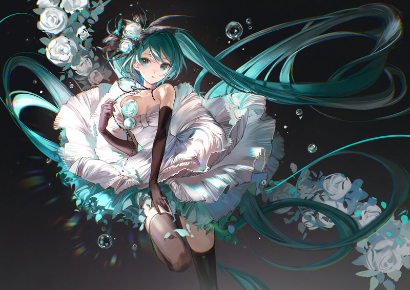 Anime Girl in White Dress — Teal, Dreamy