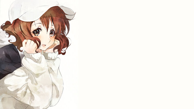 Anime Girl in White Hat — Calm, Curly Hair