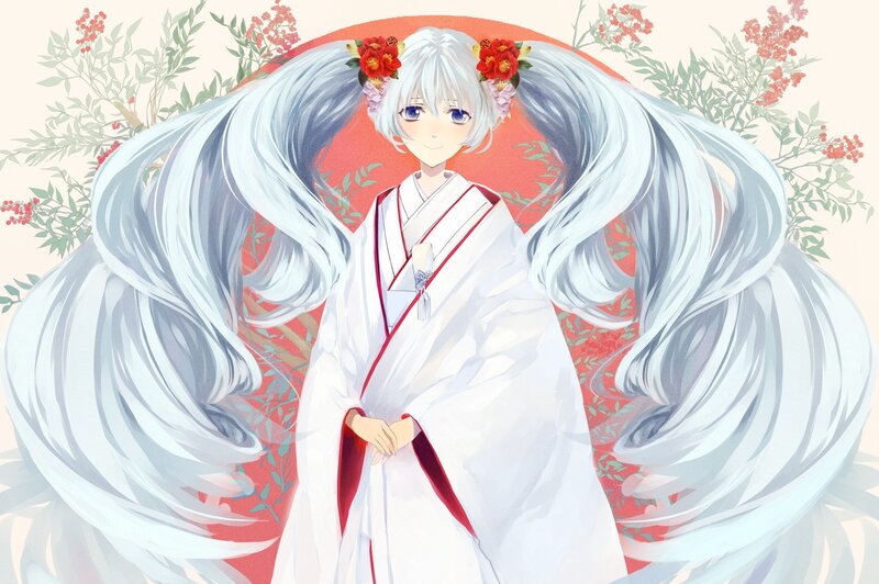 Anime girl in white kimono