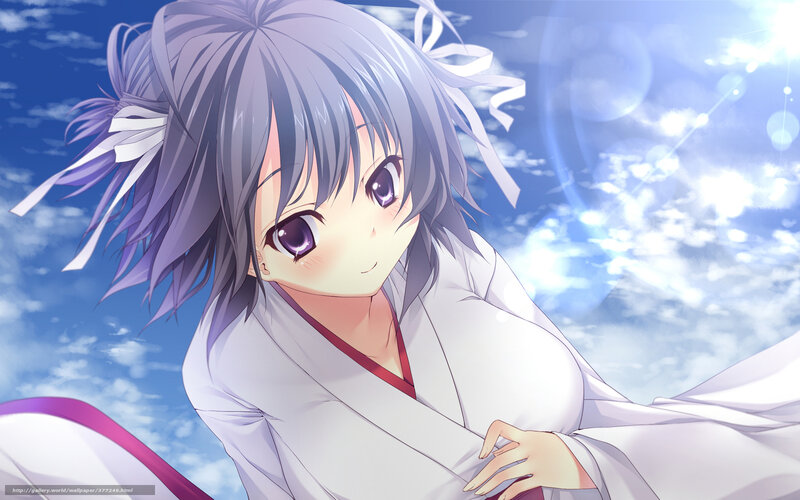Anime Girl in White Kimono — Serene, Afternoon, Sky