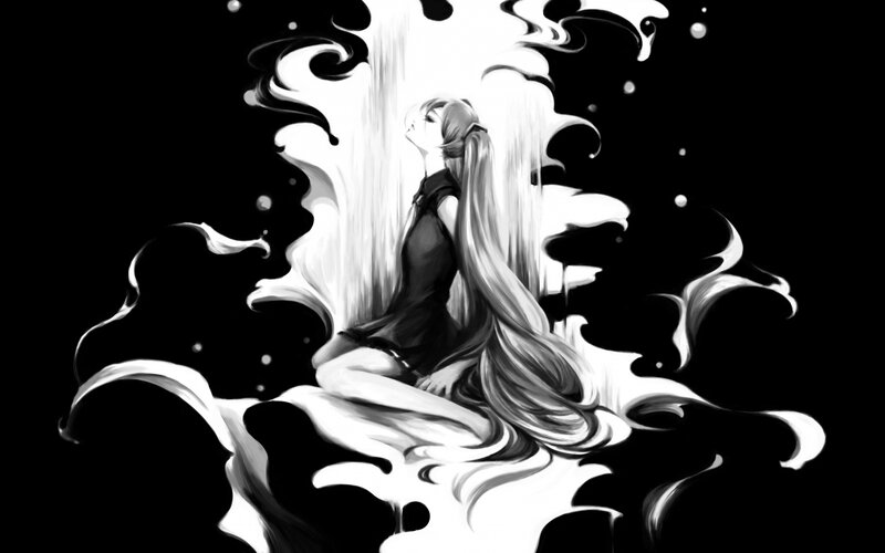 Anime Girl in White Mist — Black, Dramatic