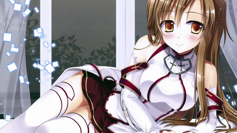 Anime Girl in White Outfit — Calm, Night, Window, Curtains, Sparkles