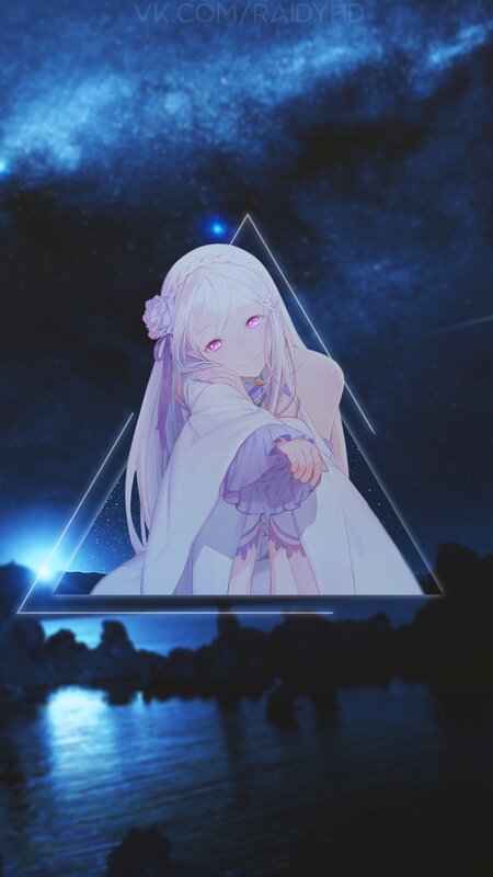Anime Girl in White Robe — Blue, Serene, Night, Digital Art