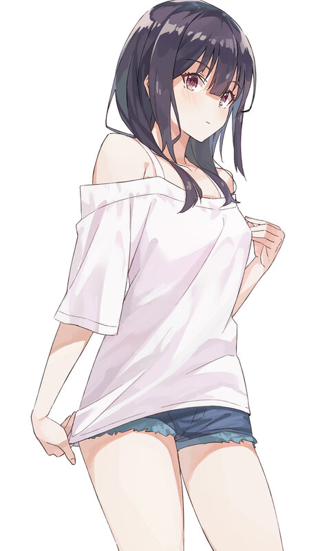 Anime Girl in White Shirt — Neutral, Shorts