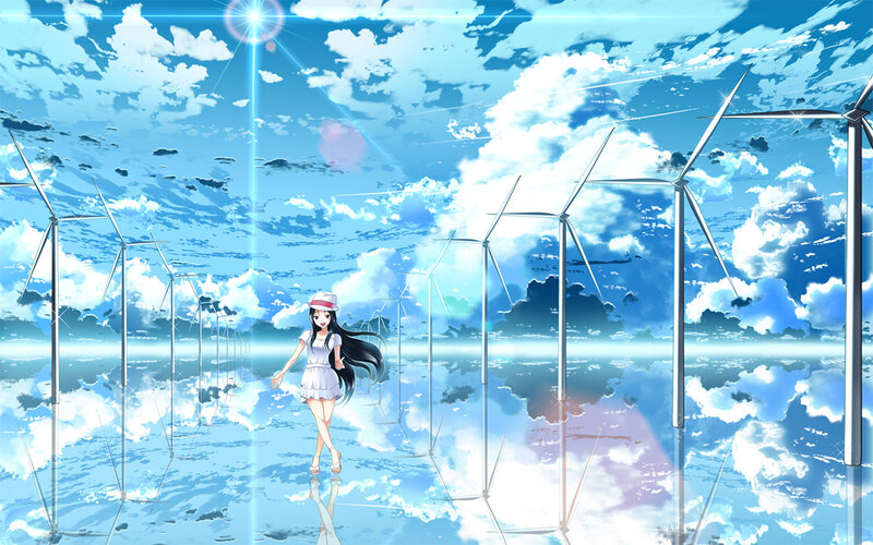 Anime girl in wind farm