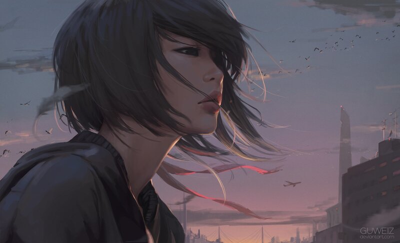 Anime Girl in Wind — Purple