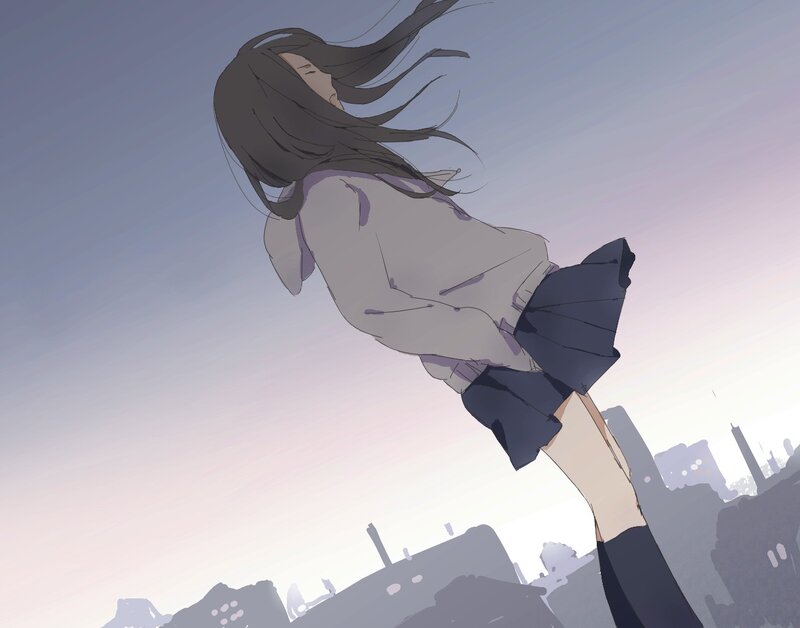 anime girl in wind
