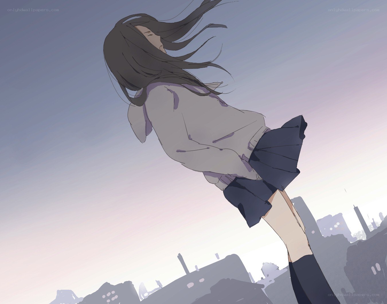 anime girl in wind