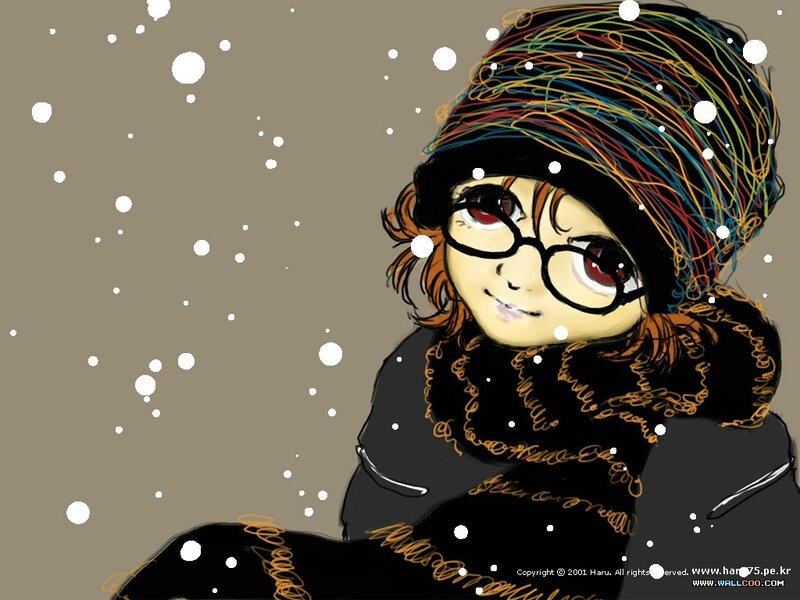 Anime Girl in Winter — Black, Calm, Manga, Snow