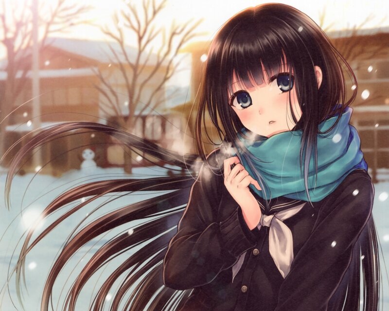 Anime Girl in Winter — Black, Calm