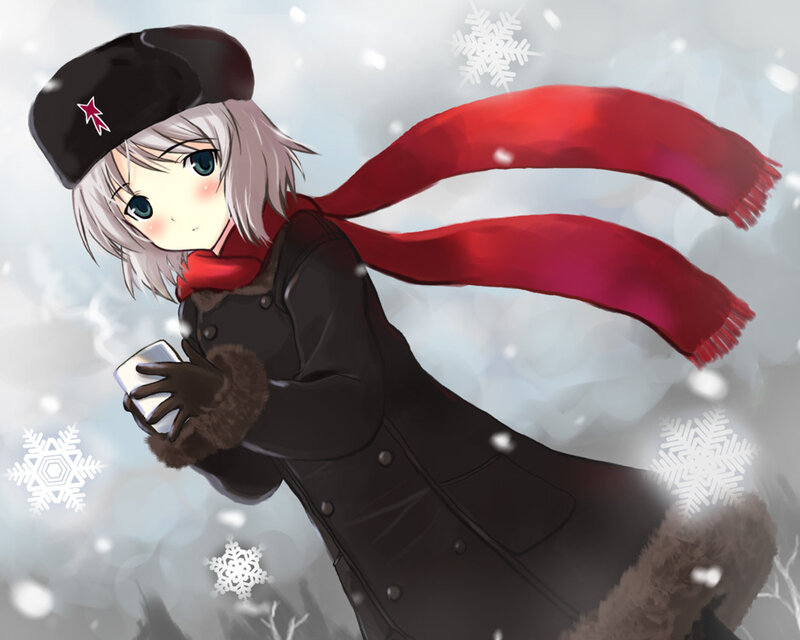 Anime Girl in Winter — Black, Cold, Serene