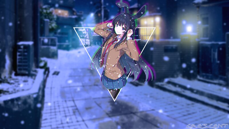 Anime Girl in Winter — Blue, Calm, Night, Digital Art