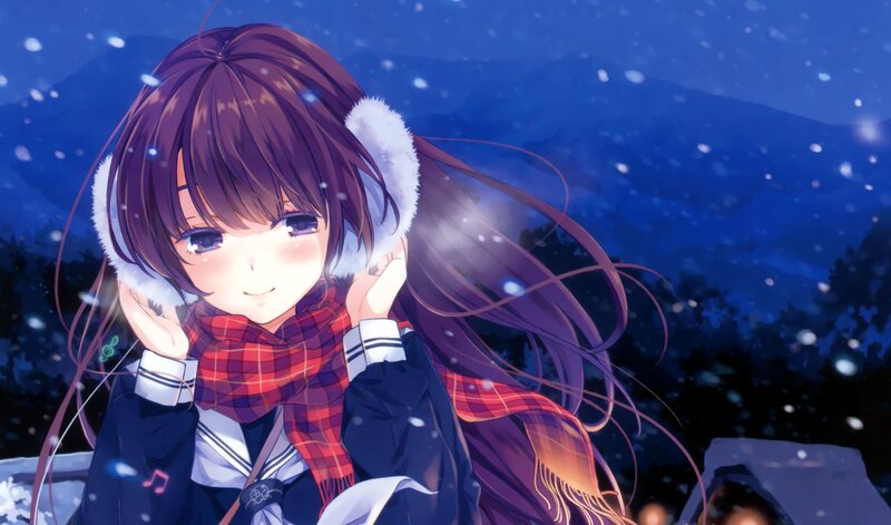Anime Girl in Winter — Blue, Calm, Night