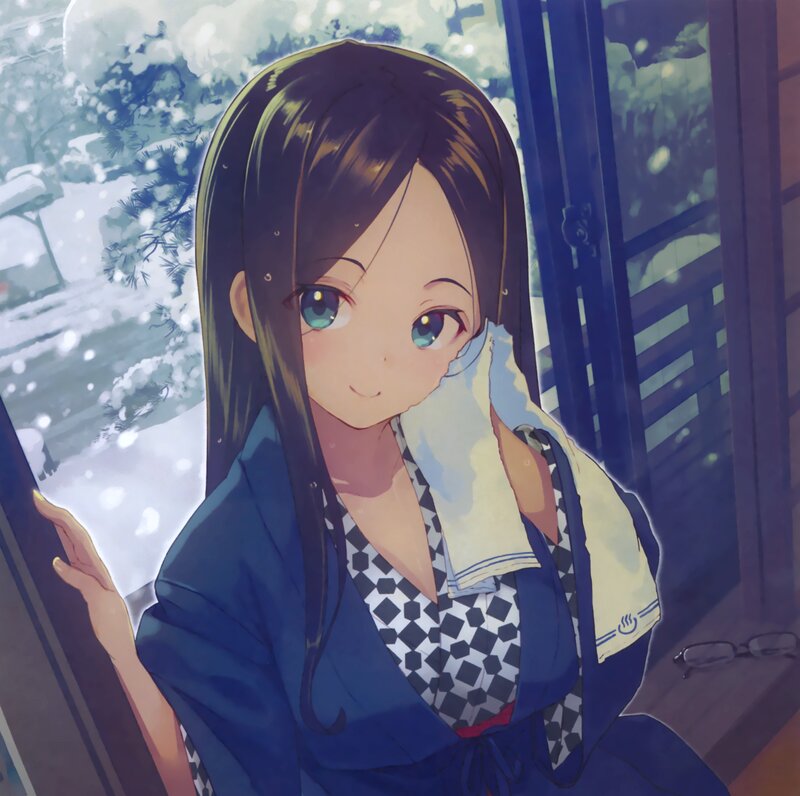 Anime Girl in Winter — Blue, Calm, Snow, Window