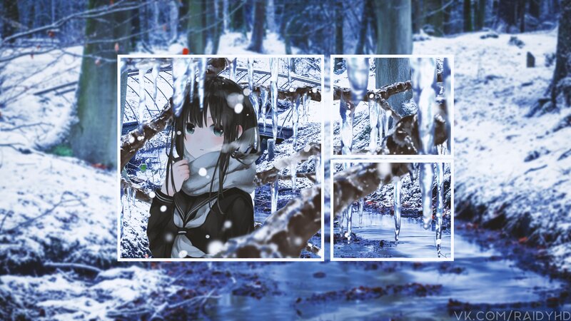 Anime Girl in Winter — Blue, Cold, Digital Art, Snow, Icicles
