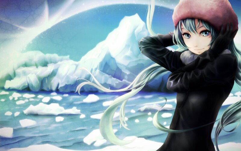 Anime Girl in Winter — Blue, Cold, Digital Art