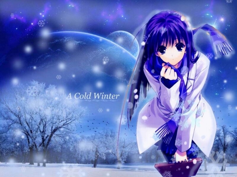 Anime Girl in Winter — Blue, Cold, Serene