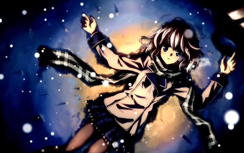 Anime Girl in Winter — Blue, Dramatic, Night, Scarf