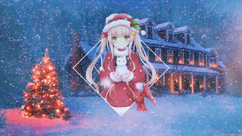 Anime Girl in Winter — Blue, Festive, Digital Art, Snow
