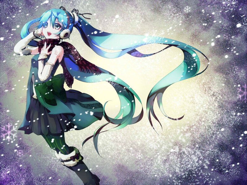 Anime Girl in Winter — Blue, Festive
