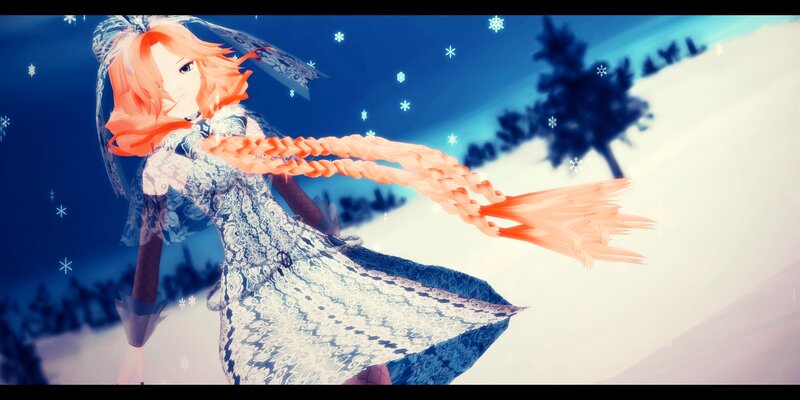 Anime Girl in Winter — Blue, Serene, 3d Render