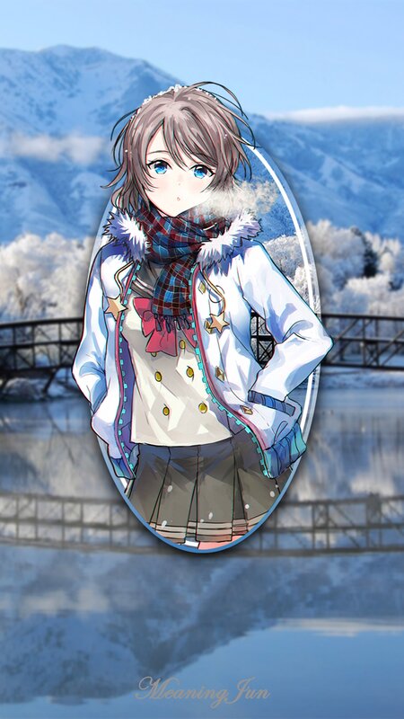Anime Girl in Winter — Blue, Serene, Digital Art, Mountains